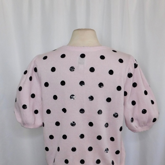 NWT!! Anthropologie MAEVE Puff-Sleeve Cashmere Cardigan Sweater Pink Sequin Dots - Picture 11 of 16